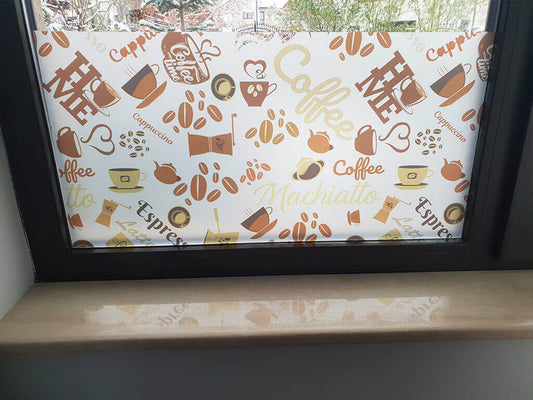 Self-adhesive decorative frosted window film Coffee Break with coffee pattern