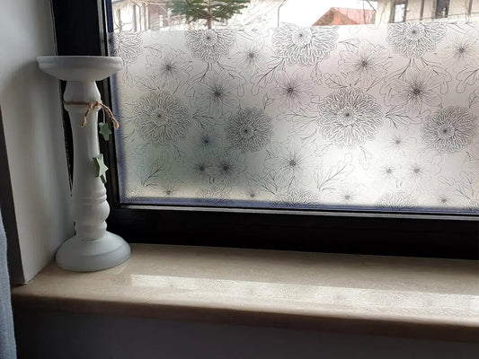 Self-adhesive decorative frosted window film Demetra with chrysanthemum pattern