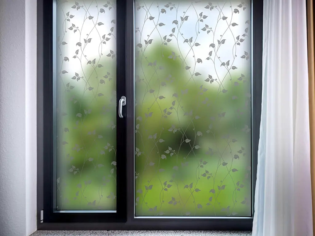 Self-adhesive decorative frosted window film Maia with gray twigs