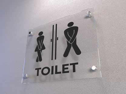 Acrylic Bathroom Sign – modern unisex WC restroom sign, Mounting Hardware Included