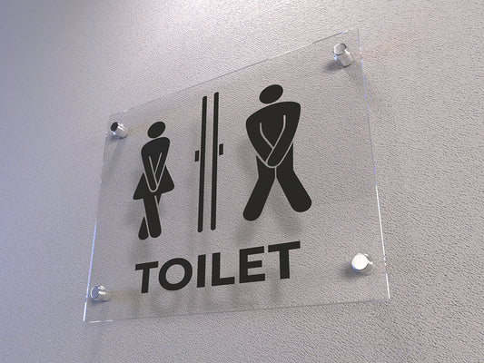 Acrylic Bathroom Sign – modern unisex WC restroom sign, Mounting Hardware Included