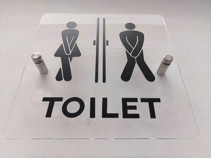 Acrylic Bathroom Sign – modern unisex WC restroom sign, Mounting Hardware Included