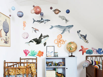 Inspirational Sea World Wall Decal – wall sticker with fish, coral & shells – vinyl decal for Bathroom, Nursery or Living Room