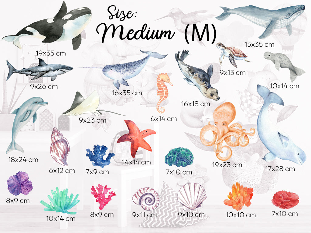 Inspirational Sea World Wall Decal – wall sticker with fish, coral & shells – vinyl decal for Bathroom, Nursery or Living Room