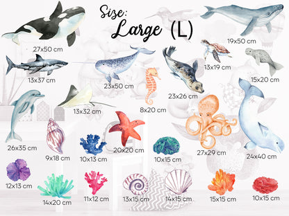 Inspirational Sea World Wall Decal – wall sticker with fish, coral & shells – vinyl decal for Bathroom, Nursery or Living Room