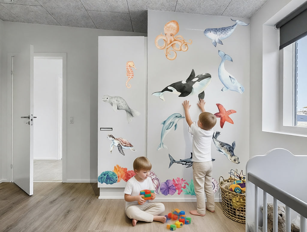 Inspirational Sea World Wall Decal – wall sticker with fish, coral & shells – vinyl decal for Bathroom, Nursery or Living Room