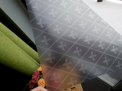 Self-adhesive decorative frosted window film Baroque with The Florentine Lily pattern