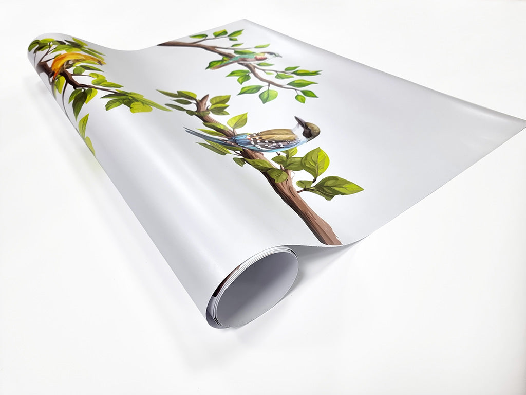 Self-adhesive decorative frosted window film Buzunew with branches and colorful birds