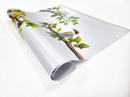 Self-adhesive decorative frosted window film Buzunew with branches and colorful birds