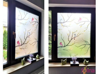 Self-adhesive decorative frosted window film Buzunie with branches and birds