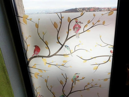Self-adhesive decorative frosted window film Buzunie with branches and birds