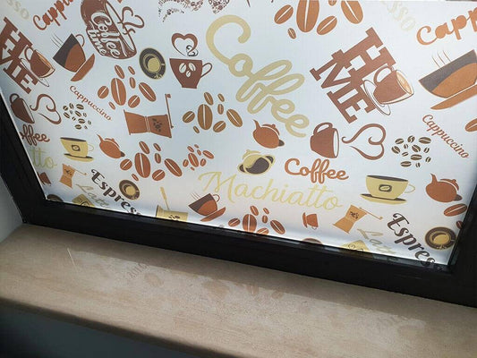Self-adhesive decorative frosted window film Coffee Break with coffee pattern