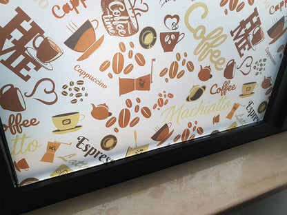Self-adhesive decorative frosted window film Coffee Break with coffee pattern