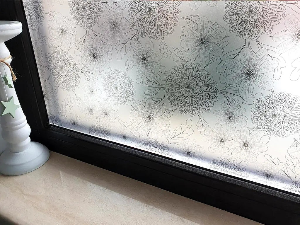 Self-adhesive decorative frosted window film Demetra with chrysanthemum pattern