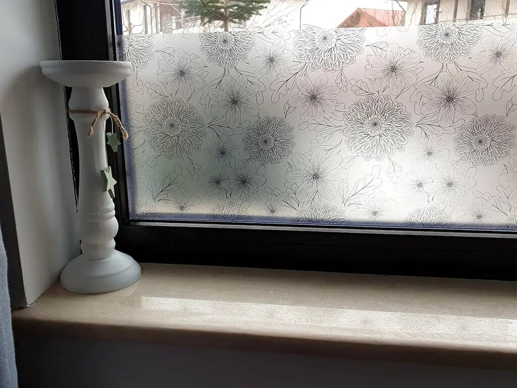 Self-adhesive decorative frosted window film Demetra with chrysanthemum pattern