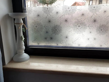 Self-adhesive decorative frosted window film Demetra with chrysanthemum pattern