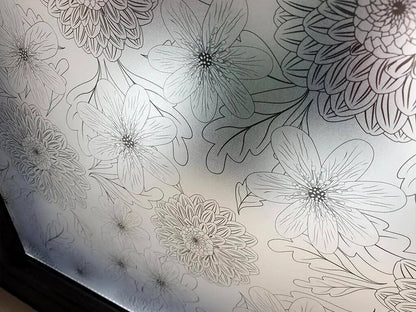 Self-adhesive decorative frosted window film Demetra with chrysanthemum pattern