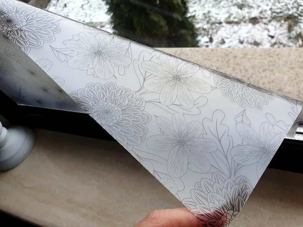 Self-adhesive decorative frosted window film Demetra with chrysanthemum pattern