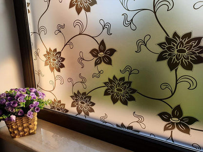 Self-adhesive decorative frosted window film Dora with black floral pattern