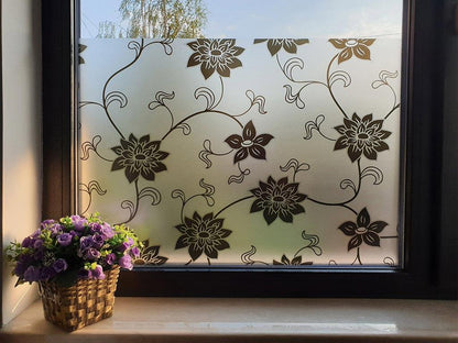 Self-adhesive decorative frosted window film Dora with black floral pattern
