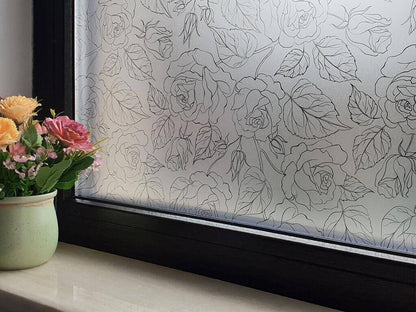 Self-adhesive decorative frosted window film Jaide with black roses pattern