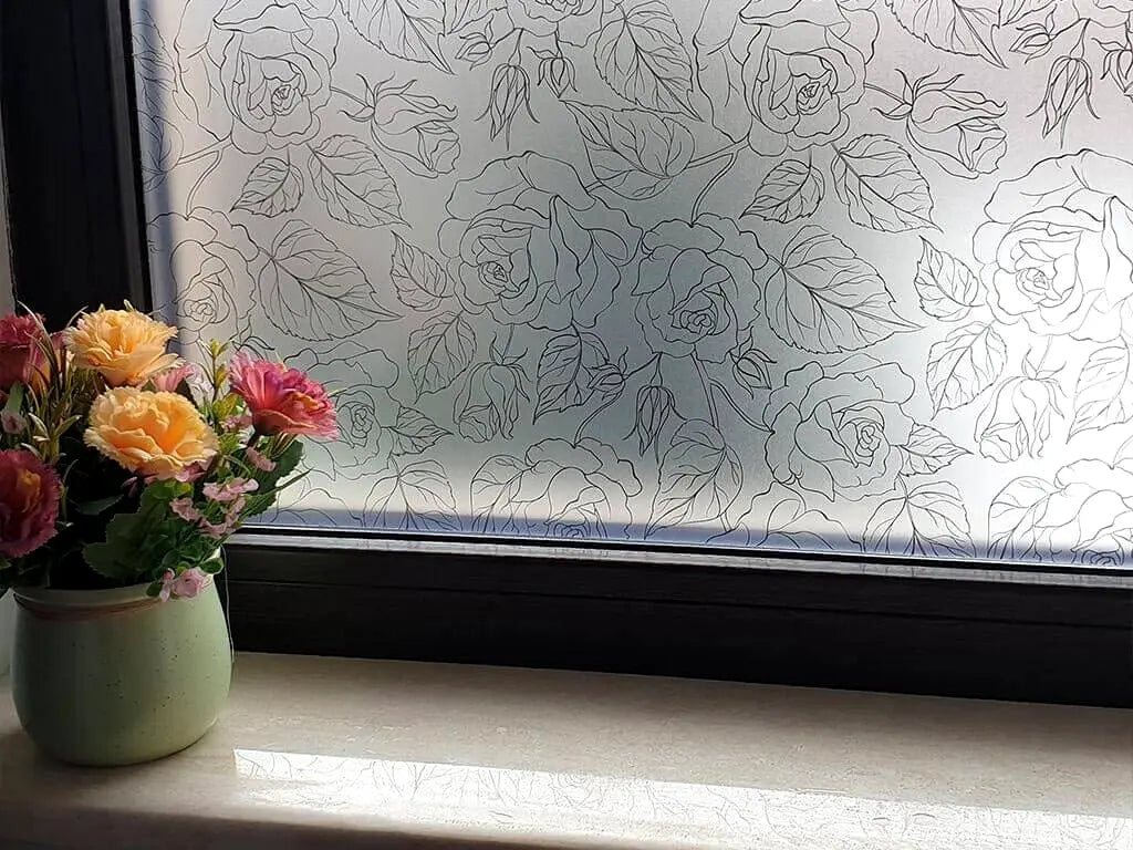 Self-adhesive decorative frosted window film Jaide with black roses pattern