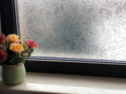 Self-adhesive decorative frosted window film Jaide with black roses pattern
