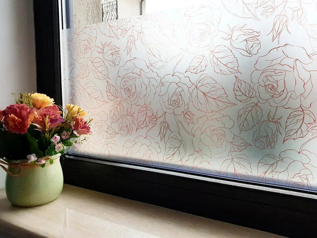 Self-adhesive decorative frosted window film Jaide with red roses pattern