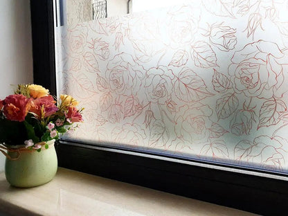 Self-adhesive decorative frosted window film Jaide with red roses pattern