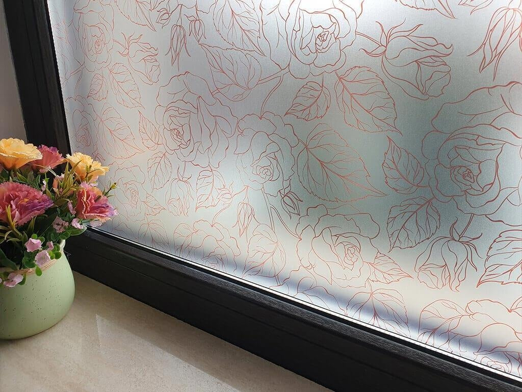 Self-adhesive decorative frosted window film Jaide with red roses pattern