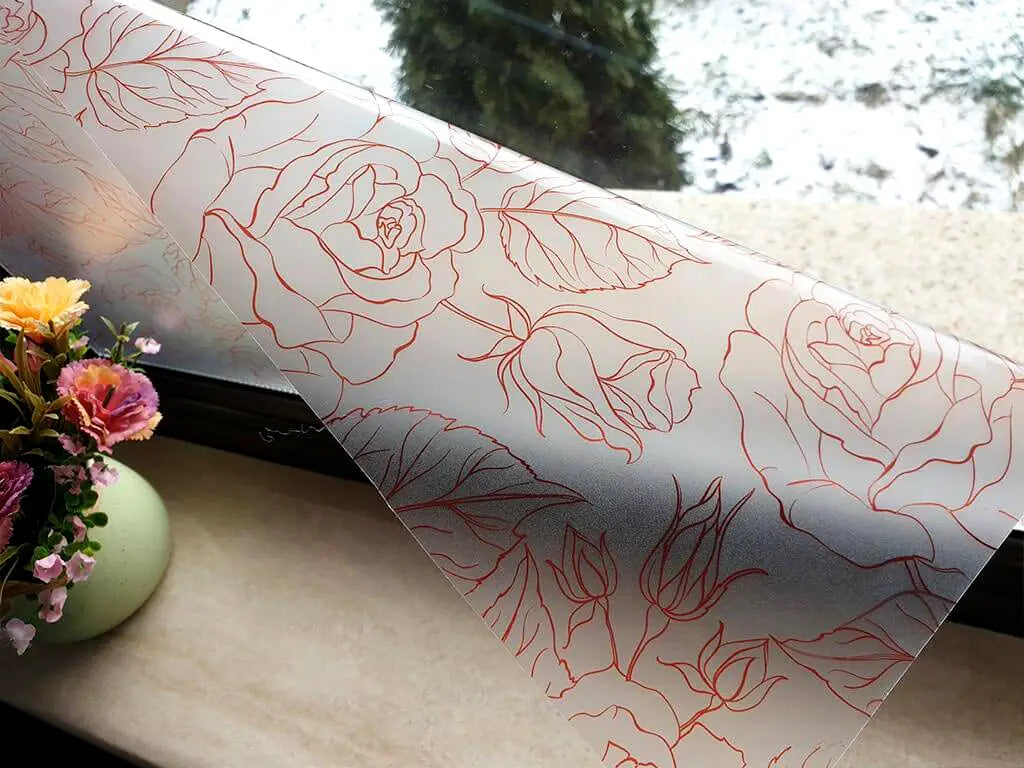 Self-adhesive decorative frosted window film Jaide with red roses pattern