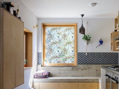 Self-adhesive decorative frosted window film Kalea with birds pattern and flowering branches