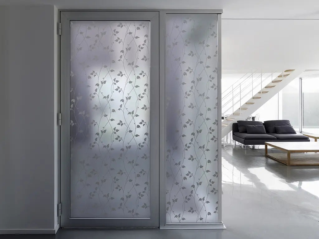 Self-adhesive decorative frosted window film Maia with gray twigs