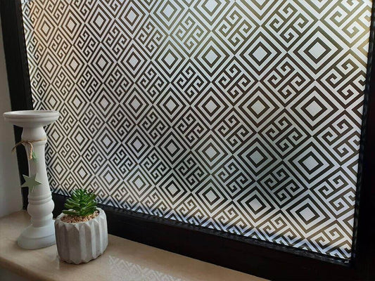 Self-adhesive decorative frosted window film Renata with black geometric pattern