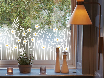 Self-adhesive decorative frosted window film border with wildflowers