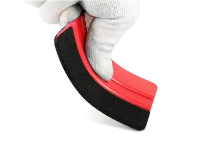 Squeegee for applying film, stickers and decals, made of plastic with one side covered in felt