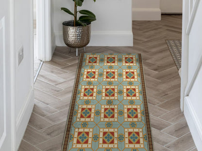 Andalusian vinyl floor mat with vintage tiles – Water-Resistant & Non-Slip for Bathroom, Kitchen, Hallway – 70 cm Width | By the Meter