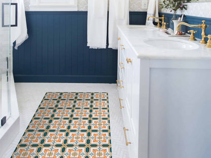 Maroccan tilework vinyl floor mat with geometric decorative pattern – Water-Resistant & Non-Slip for Bathroom, Kitchen, Hallway – 70 cm Width  | By the Meter