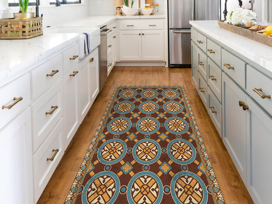 Maroccan Zellige vinyl floor mat with vintage tiles – Water-Resistant & Non-Slip for Bathroom, Kitchen, Hallway – 70 cm Width  | By the Meter