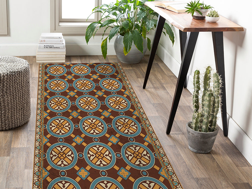Maroccan Zellige vinyl floor mat with vintage tiles – Water-Resistant & Non-Slip for Bathroom, Kitchen, Hallway – 70 cm Width  | By the Meter
