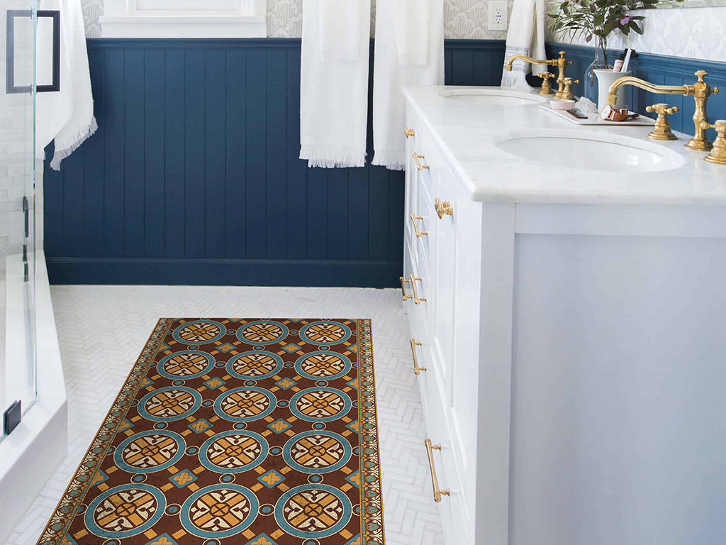 Maroccan Zellige vinyl floor mat with vintage tiles – Water-Resistant & Non-Slip for Bathroom, Kitchen, Hallway – 70 cm Width  | By the Meter
