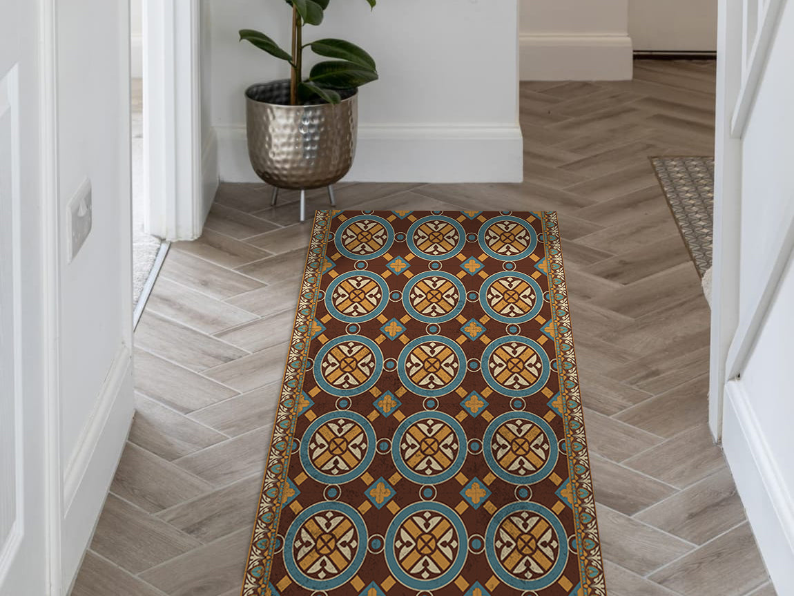 Maroccan Zellige vinyl floor mat with vintage tiles – Water-Resistant & Non-Slip for Bathroom, Kitchen, Hallway – 70 cm Width  | By the Meter
