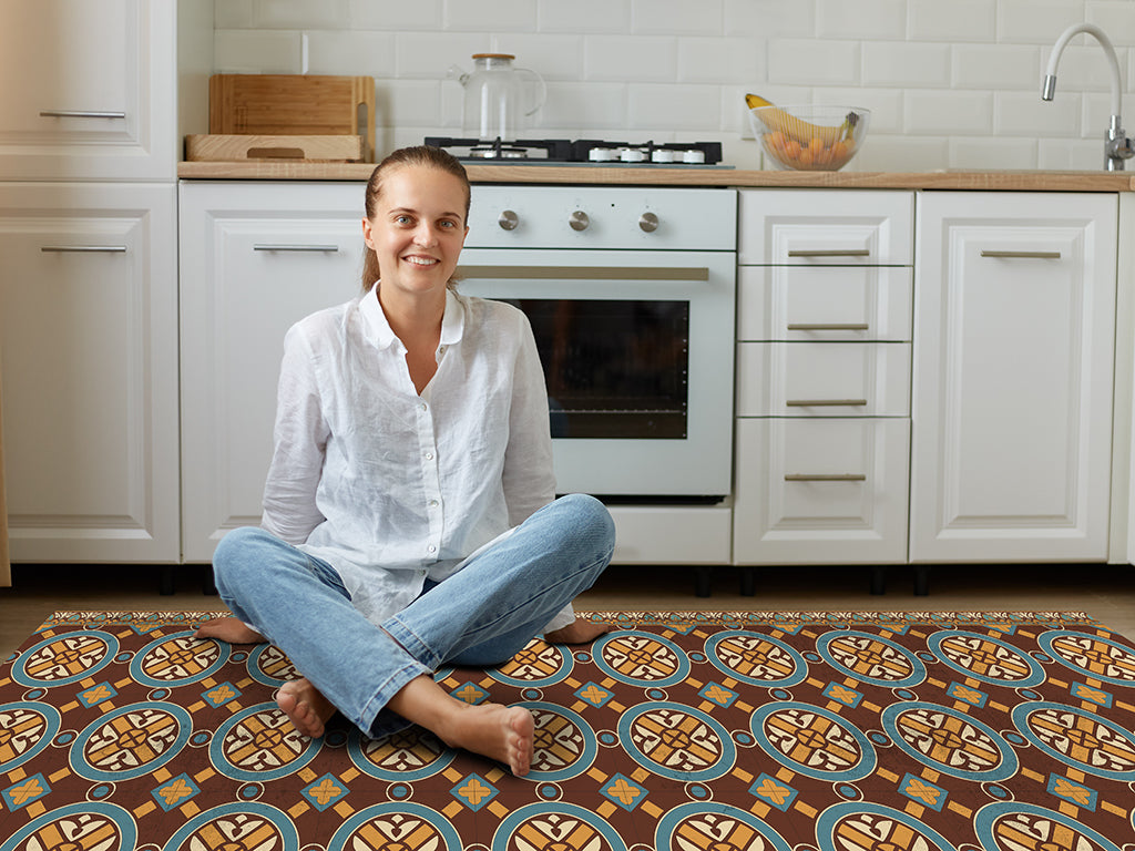 Maroccan Zellige vinyl floor mat with vintage tiles – Water-Resistant & Non-Slip for Bathroom, Kitchen, Hallway – 70 cm Width  | By the Meter