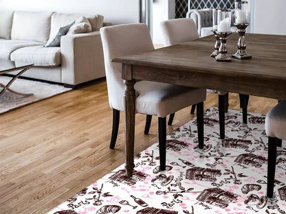 Paris Romance vinyl floor mat with symbols of France – Water-Resistant & Non-Slip for Bathroom, Kitchen, Hallway – 70 cm Width  | By the Meter