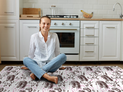Paris Romance vinyl floor mat with symbols of France – Water-Resistant & Non-Slip for Bathroom, Kitchen, Hallway – 70 cm Width  | By the Meter