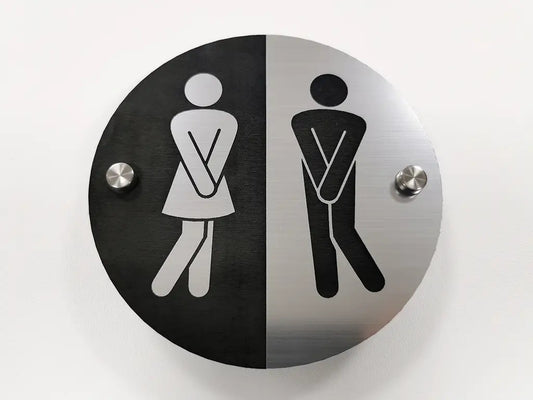 Round Bathroom Sign – modern unisex WC restroom sign, Mounting Hardware Included