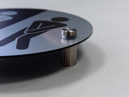 Round Bathroom Sign – modern unisex WC restroom sign, Mounting Hardware Included