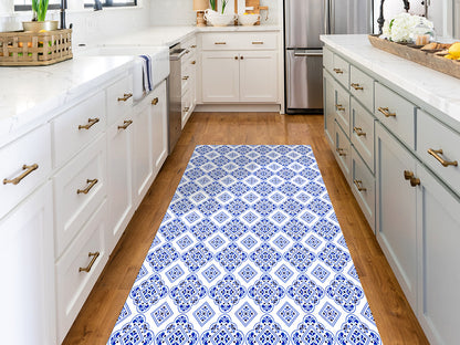 Portuguese tilework vinyl floor mat with iconic blue traditional ceramic tiles – Water-Resistant & Non-Slip for Bathroom, Kitchen, Hallway – 70 cm Width  | By the Meter