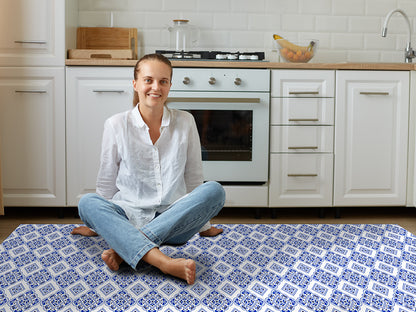Portuguese tilework vinyl floor mat with iconic blue traditional ceramic tiles – Water-Resistant & Non-Slip for Bathroom, Kitchen, Hallway – 70 cm Width  | By the Meter