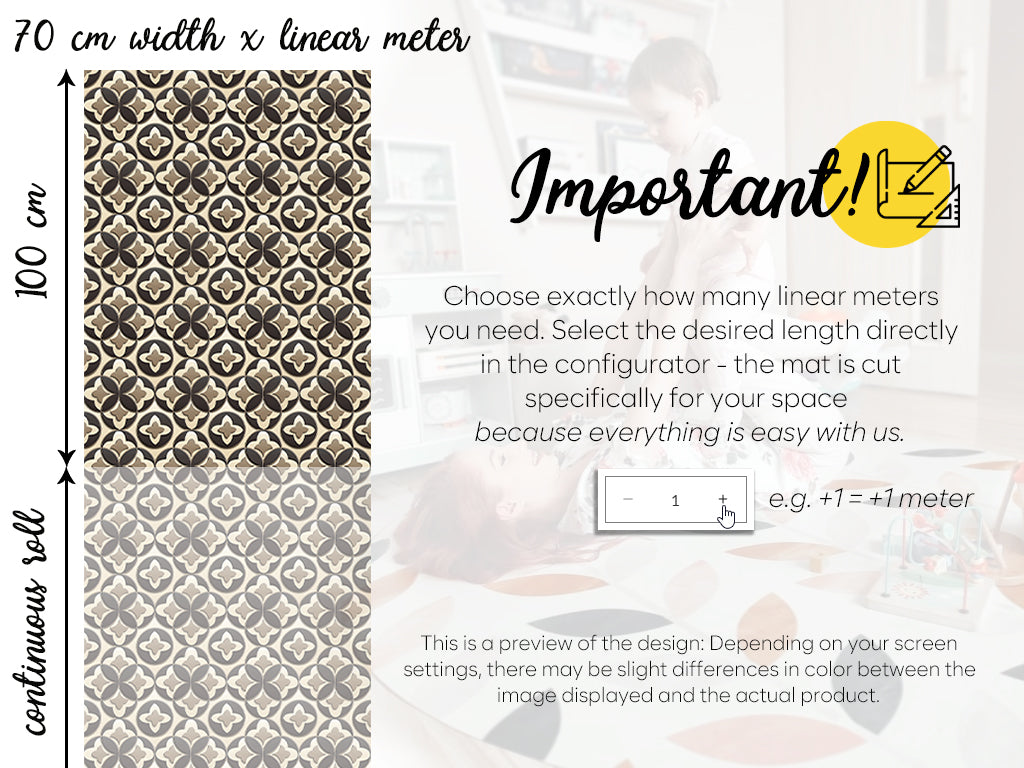 Quatrefoil geometric pattern vinyl floor mat with 3D effect design – Water-Resistant & Non-Slip for Bathroom, Kitchen, Hallway – 70 cm Width  | By the Meter